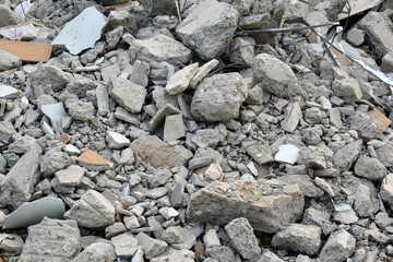 Ruins material concrete and brick rubble debris