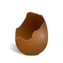 Realistic broken milky chocolate egg isolated on white background. Egg with shadow icon. Vector illustration of hollow tasty sweetness.