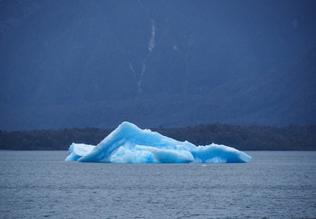 Blue iceberg floating in antarctic waters