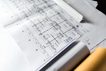 Naklejka na ściany i meble engineering diagram blueprint paper drafting project