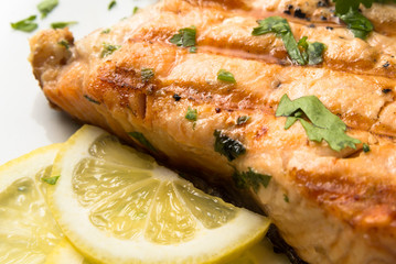 Grilled salmon steak