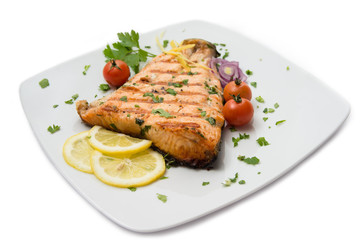 Grilled salmon steak