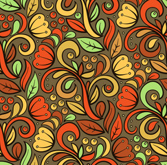 Traditional Russian vector seamless pattern in khokhloma style.