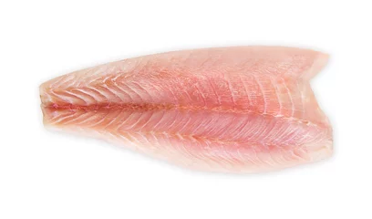 Foto op Plexiglas Fresh fillet of sea bass on a white background © TheFarAwayKingdom