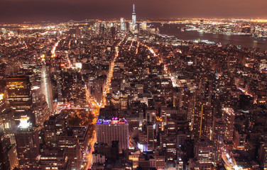 Fototapeta na wymiar Aerial view of New York City at night