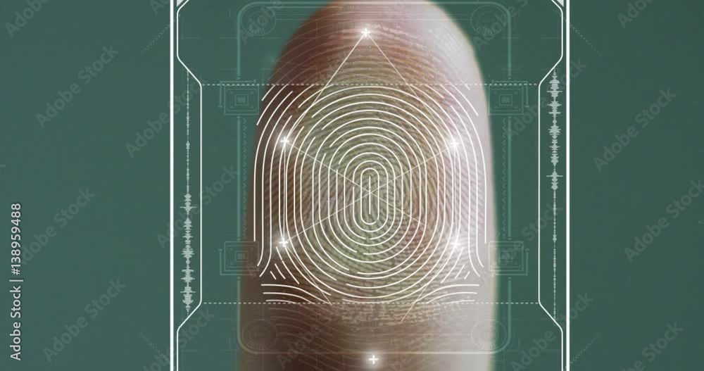 Poster futuristic digital processing of biometric fingerprint scanner. concept of surveillance and security