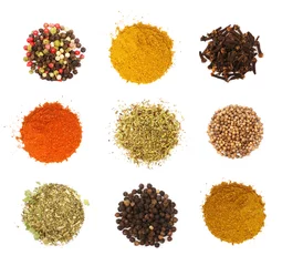 Washable wall murals Herbs Colorful spices and herbs for cooking background and design isolated
