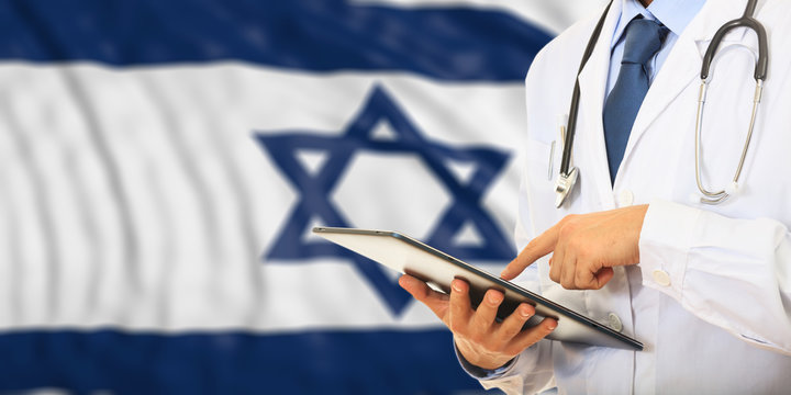 Doctor on Israel flag background. 3d illustration