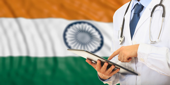 Doctor on India flag background. 3d illustration