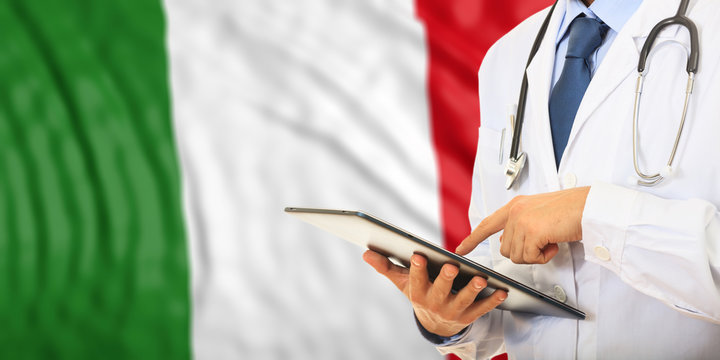 Doctor on Italy flag background. 3d illustration