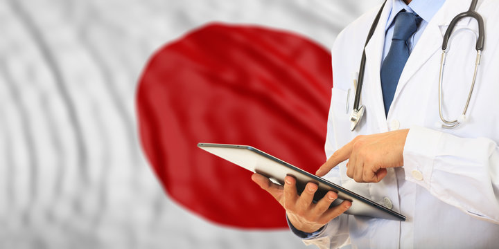 Doctor on Japan flag background. 3d illustration