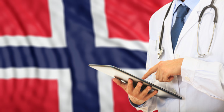 Doctor on Norway flag background. 3d illustration