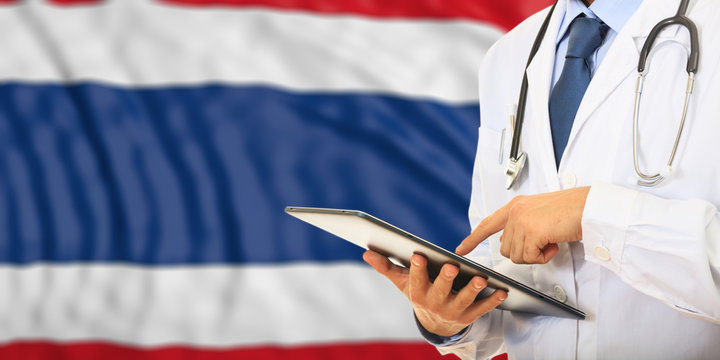Doctor on Thailand flag background. 3d illustration
