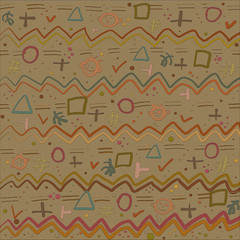 Background with bright cheerful children's  pattern on a beige background with texture	