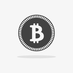 Bitcoin icon. Vector illustration style is flat iconic symbols, gray color, white background.
