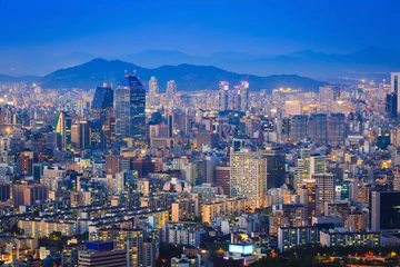 Poster Seoul city skyline at Night, South Korea. © panyaphotograph