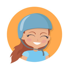 Smiling Girl in Blue Helmet. Simple Cartoon Style