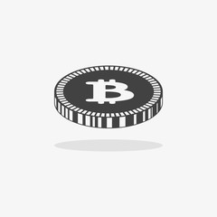 Bitcoin icon. Vector illustration style is flat iconic symbols, gray color, white background.