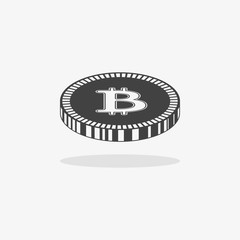Bitcoin icon. Vector illustration style is flat iconic symbols, gray color, white background.