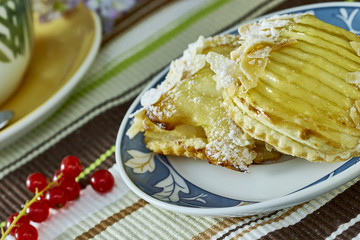 apple cheesecake with cup of tea sweet dessert still life