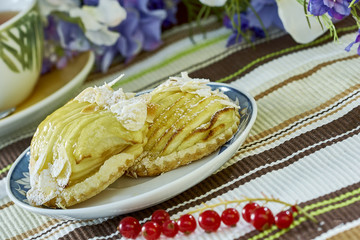 apple cheesecake with cup of tea sweet dessert still life