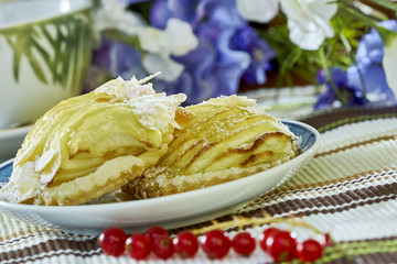 apple cheesecake with cup of tea sweet dessert still life