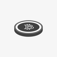 Bitcoin icon. Vector illustration style is flat iconic symbols, gray color, white background.