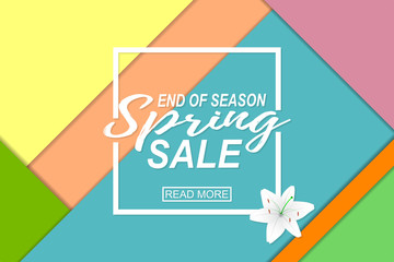 Vector Spring Sale Banner, Sale Poster with geometric background and white lily.
