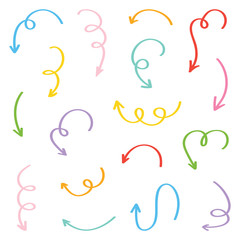 Set of colorful hand-drawn arrows isolated on white background.