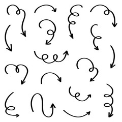 Set of black hand-drawn arrows isolated on white background.