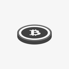 Bitcoin icon. Vector illustration style is flat iconic symbols, gray color, white background.