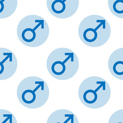 Seamless pattern. Sex symbols. Gender man flat symbols. Blue Male abstract symbols in light blue circle. Vector Illustration