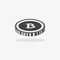 Bitcoin icon. Vector illustration style is flat iconic symbols, gray color, white background.