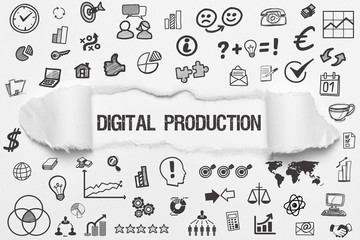 Digital Production / weißes Papier mit Symbole