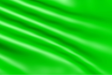 Satin fabric is glossy green color is waves for the background. Silk material whimsical bent. Cloth folded bright - texture for the backdrop.