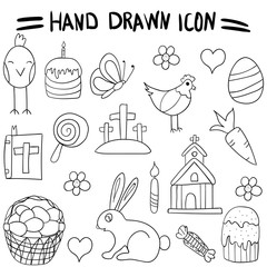 Hand drawing. Set. Icons. Happy easter. For your design.