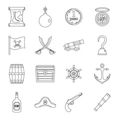 Pirate icons set, flat style