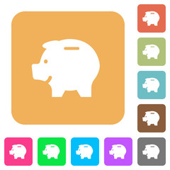 Left facing piggy bank rounded square flat icons