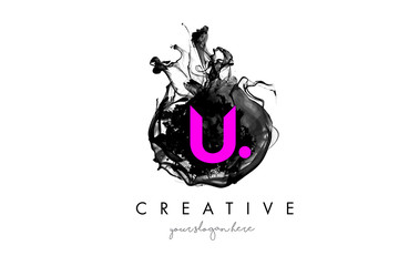 U Letter Logo Design with Ink Cloud Texture. © twindesigner