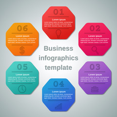 Infographics elements 6 options, parts, steps with icons. Infographic business concept. Template for brochure, web design. Vector frames for text. Info graphic data.