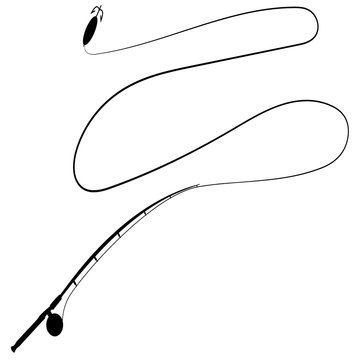 black fishing rod with line and hook clip art preview