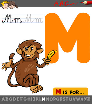 letter m with cartoon monkey