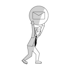 man holding a  envelope over white background. vector illustration