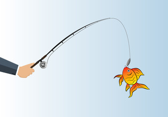 Vector illustration of Businessman fishing goldfish