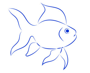 Silhouette of blue fish. Logo, icon