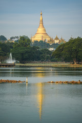 Shwedagon pagoda from kandawgyi lake, Yangon, Myanmar
