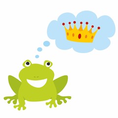 Prince or princess frog dreaming about crown vector illustration isolated on white background
