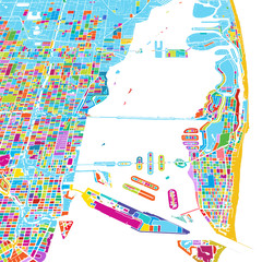 Miami and Miami Beach Colorful Vector Map
