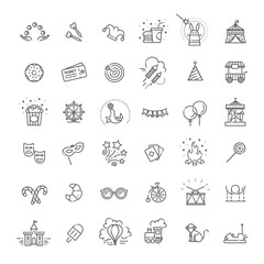 Amusement park sings set. Thin line art icons. Linear style illustrations isolated on white