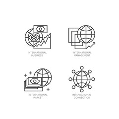 Vector Icon Style Logo of International Business, Management, Marketing, Market, Connection, Isolated Linear Design Concept